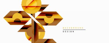 Soyut geometrik tasarım. Üst üste binen şekiller dinamik bileşim yaratır. Sıcak renk paleti baskın, altın rengi, kahverengi tonlar. Modern estetik arka planlar için uygundur.