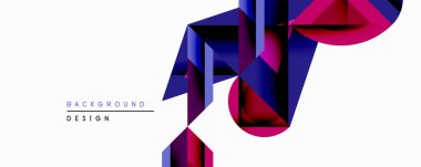 Soyut geometrik tasarım canlı mor, mavi ve morumsu şekillere sahiptir. Dinamik bileşim modern görsel etki yaratır. Özgeçmiş ve sunumlar için uygun minimalist biçim.
