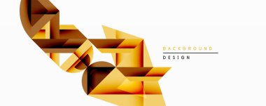 Soyut geometrik tasarım katmanlı çokgen şekiller içerir. Ilık altın, kahverengi renkler beyaz zemine karşı dinamik kompozisyon oluşturur. Modern estetik, arka planlar için uygun.