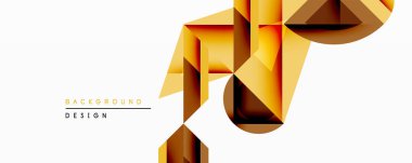 Soyut geometrik tasarım katmanlı çokgen şekiller içerir. Sıcak altın renkler beyaz zemin üzerinde dinamik bir görsel etki yaratır. Geçmişe uygun modern, minimalist stil.