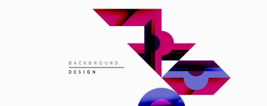 Soyut geometrik bileşim. Canlı mor, mor, mavi renkler dinamik şekiller yaratır. Minimalist tasarım arka planlar, sunumlar ve modern grafikler için uygundur. Temiz çizgiler, katmanlı formlar..