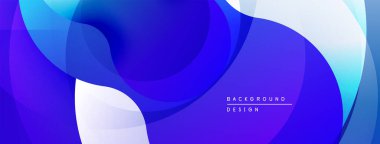 Soyut sıvı şekilleri örtüşür ve dinamik mavi gradyan arkaplan oluşturur. Modern tasarım hareketi, derinliği, görsel ilgiyi çağrıştırıyor.