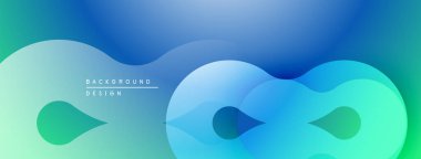Soyut akışkan şekiller, mavi yeşil gradyan. Metin arkaplan tasarımlı minimalist tasarım. Düz eğriler dinamik bileşim oluşturur.