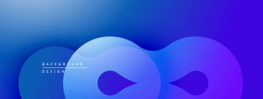 Soyut mavi arkaplan. Üst üste binen şekiller, akıcı, modern tasarım yaratır. Gradyan etkisi derinlik ve görsel ilgi ekler..