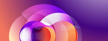 Soyut arkaplan özellikleri üst üste binen şeffaf çemberler. Renkler mordan turuncuya karışıyor. Modern tasarım ögesi.
