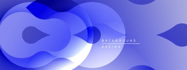 Soyut mavi şekiller dinamik bileşim oluşturur. Gradyan gölgeler derinlik sağlar, modern estetik. Minimalist tasarım uygun arka planlar.