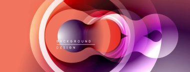 Soyut tasarım özellikleri üst üste binen daireler, canlı renkler. Gradyan geçişler dinamik görsel efekt yaratır. Modern, şık arkaplan ögesi.