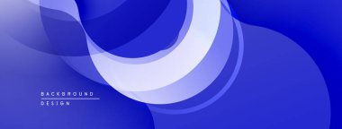 Soyut mavi arkaplan. Üst üste binen katmanlar akışkan ve dinamik şekiller yaratır. Dijital projeler için modern tasarım ögesi.