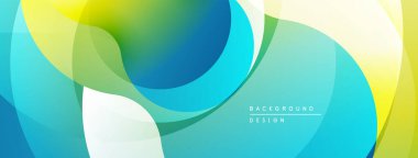 Soyut renkli dalgalar, üst üste binen şekiller dinamik arkaplan oluşturur. Yumuşak eğimler, modern tasarım elementleri mevcut.