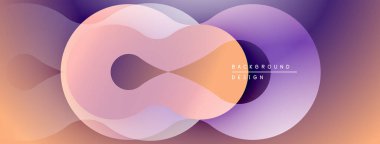 Soyut sıvı şekilleri örtüşür ve canlı renk değişimleri yaratır. Yumuşak kıvrımlar hareketi gösterir, modern tasarım estetiği.