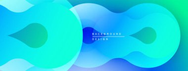 Soyut sıvı şekilleri örtüşür, parlak mavi, yeşil gradyanlar yaratır. Modern tasarım hareket, enerji ve derinlik öneriyor. Mevcut en küçük metin.