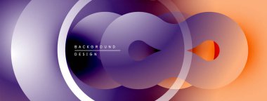 Soyut sıvı şekiller, canlı renkler, dairesel katmanlar modern tasarım yaratır. Gradyan geçişler dinamik görsel deneyim sunar.