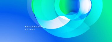 Soyut, enerjik çemberler çakışıyor. Mavi, yeşil renkler modern tasarım yaratır. Yumuşak eğimler derinlik ve hareket olduğunu gösteriyor. Mevcut en küçük metin.