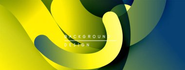 Soyut akışkan şekiller, canlı sarı, yeşil, mavi renkler. Modern tasarım, dinamik kompozisyon, pürüzsüz gradyanlar.