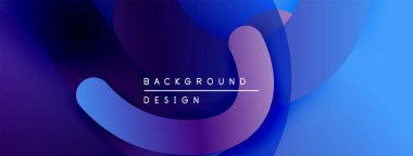 Soyut mavi mor katmanlar modern arkaplan oluşturur. Üst üste binen şekiller derinliği, dinamik görsel efekti gösteriyor. Minimalist metin mevcut.