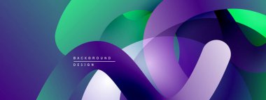 Soyut sıvı şekiller, canlı mor, yeşil renkler. Modern tasarım, pürüzsüz gradyanlar dinamik bileşim oluşturur.