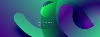 Soyut sıvı şekilleri canlı yeşillikleri, morları, mavileri harmanlıyor. Gradyan renkler dinamik görsel efekt yaratır. Modern tasarım ögesi.