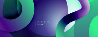 Soyut sıvı şekilleri örtüşür, canlı gradyanlar yaratır. Mavi, yeşil renkler dizaynın baskın rengidir. Hareketi ve derinliği gösterir. Modern estetik.