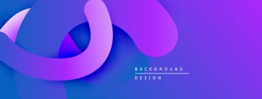 Soyut sıvı şekilleri örtüşür, parlak mor ve mavi renkler yaratır. Modern tasarım hareket, derinlik ve görsel ilgi öneriyor.