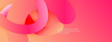 Soyut akışkan şekiller, canlı pembeler, portakallar modern arka plan oluşturur. Gradyan renkler düz görsel deneyim sunar.