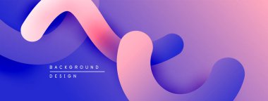 Soyut sıvı şekilleri, canlı gradyanlar. Pembe, mor, mavi renkler modern arka plan tasarımı yaratır. Düz eğriler, dinamik bileşim.