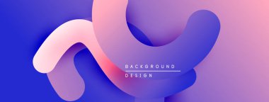 Soyut sıvı şekilleri örtüşür, canlı mor, pembe ve mavi renkler yaratır. Arkaplan ve sunumlar için modern tasarım ögesi.