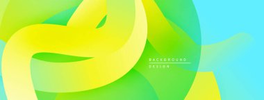 Soyut sıvı şekiller, canlı renklerin karışımı. Yeşil, sarı, turkuaz dinamik bileşim oluşturur. Arka planlar için modern tasarım ögesi.