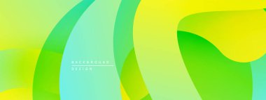 Soyut sıvı şekiller, canlı yeşil, sarı renkler. Pürüzsüz gradyanlar dinamik görsel akış yaratır. Modern tasarım ögesi.