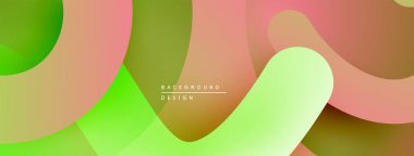 Soyut renkli şekiller modern arkaplan oluşturarak örtüşüyor. Yumuşak eğimler, düz eğriler tasarım elementlerini tanımlar.