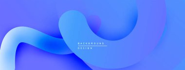 Soyut sıvı şekilleri, mavi gradyanlar dinamik arkaplan oluşturur. Modern tasarım, düz kıvrımlar, canlı renkler. Minimalist estetik.