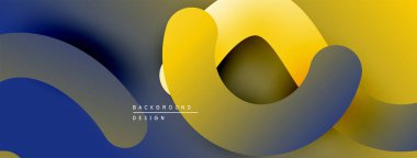 Soyut sıvı şekilleri, gradyanlar mavi, sarı, gri karışımı. Minimalist tasarım hareket, derinlik ve modern estetik öneriyor.