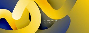 Soyut dalgalı kurdeleler, sarı, gri, mavi eğimli. Modern tasarım, düzgün şekiller, katmanlı efekt. Arkaplan dokusu.