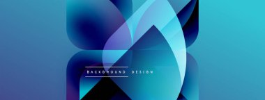 Soyut mavi tasarım üst üste binen şekiller, gradyanlar. Modern estetik, arka planlar ve sunumlar için uygun. Mevcut en küçük metin.