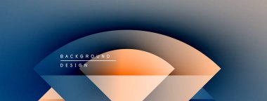 Soyut eğim arkaplanı. Şekiller görsel derinlik oluşturur. Mavi ve turuncu renkli modern tasarım. Minimalist estetik.