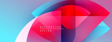 Soyut renkli tasarım, üst üste binen şekiller. Renkler maviden pembeye karışıp dinamik görsel efekt yaratıyor. Metin arkaplan tasarımı okur.