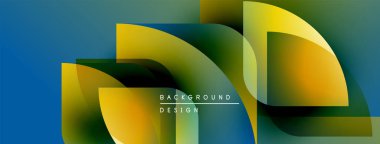 Soyut geometrik şekiller çakışıyor. Canlı renkler harmanlanarak, dinamik görsel efekt yaratır. Modern tasarım arka planlar için uygun.