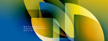 Soyut geometrik şekiller örtüşüyor, canlı renk eğimleri yaratıyor. Sarılar, maviler, yeşiller düzgün bir şekilde harmanlanır. Metin arka plan tasarımı okur. Modern görsel kompozisyon.