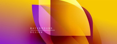 Soyut canlı tasarım, üst üste binen şekiller, gradyanlar. Sarılar, morlar, portakallar dinamik görsel efekt yaratır. Modern arkaplan ögesi.