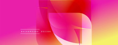 Canlı gradyan arkaplan özellikleri yarı saydam şekillerle örtüşüyor. Pembe, turuncu, sarı renkler modern tasarım yaratır. Metin arkaplan tasarımı okur.