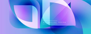 Soyut akışkan şekiller, canlı maviler, morlar dinamik bir zemin oluşturur. Modern tasarım elementleri teknoloji ve yenilik öneriyor.