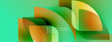 Soyut tasarım özellikleri üst üste binen yuvarlak şekiller, canlı yeşil arka plan, turuncu aksanlar. Modern estetik, basit kompozisyon.