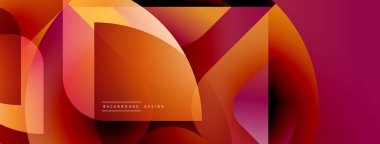 Soyut geometrik şekiller örtüşüyor, canlı turuncu ve kırmızı renkler yaratıyor. Modern tasarım enerji, dinamizm, görsel cazibe öneriyor.