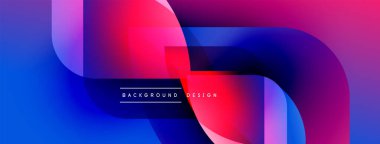 Soyut sıvı şekilleri canlı mavileri, pembeleri, kırmızıları harmanlıyor. Modern tasarım üst üste binen katmanlar, gradyan etkiler, metin ögesi.