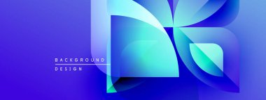 Soyut mavi arkaplan, akan şekiller, gradyanlar. Modern tasarım elementleri dinamik görsel etki yaratır. Parlak, canlı renkler kompozisyona hakim..