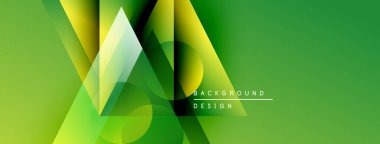 Soyut geometrik tasarım. Yeşil, sarı gradyanlar dinamik katmanlar oluşturur. Arka planlar ve sunumlar için modern estetik.