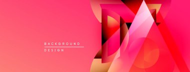 Soyut geometrik şekiller örtüşür, canlı pembe gradyan arkaplan oluşturur. Modern tasarım elementleri yenilik ve enerji öneriyor.