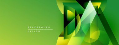 Soyut yeşil tasarım, üst üste binen şekiller, gradyanlar. Sancaklar ve sunumlar için modern arka plan uygun. Temiz, canlı estetik..