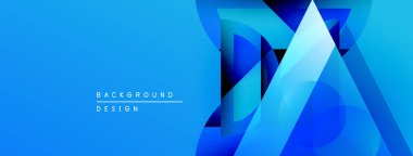 Soyut mavi tasarım, üst üste binen geometrik şekiller. Gradyan gölgeler derinlik yaratır, modern estetik. Mevcut en küçük metin.