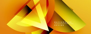 Dinamik soyut tasarım, üst üste binen şekiller, gradyanlar. Sıcak sarı, turuncu renkler kompozisyona hakim. Modern estetik.