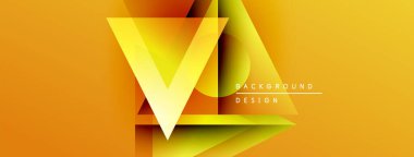 Soyut geometrik tasarım. Canlı sarı, turuncu renkler katmanlı üçgen şekiller yaratır. Dijital projeler için modern arkaplan.